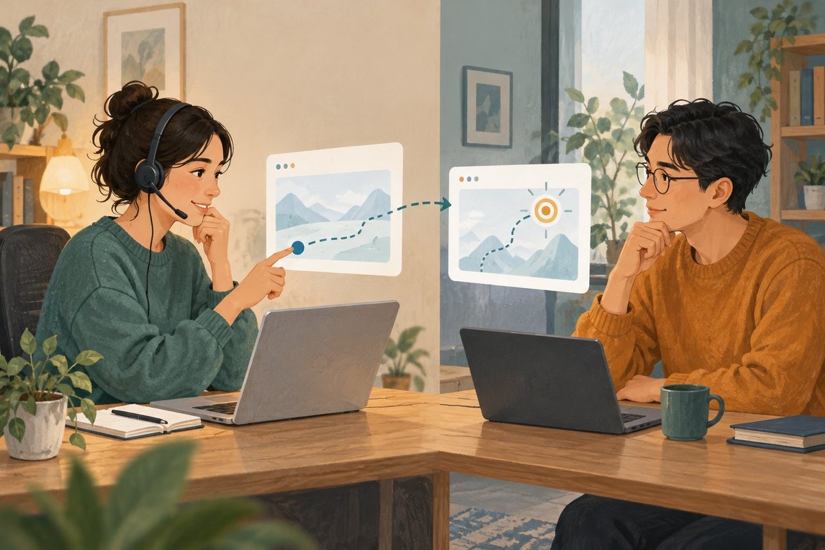 客服先确认客户当前页面与想达到的结果，再开始操作指导